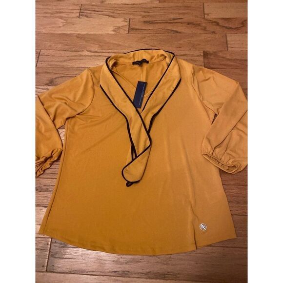 Adrienne Vittadini, women's gold/black blouse with neck tie size small - Picture 1 of 7